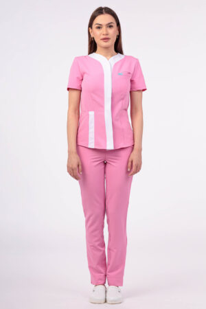 Bluză medicală femei chic Roz persian OM119 Uniforma medicala